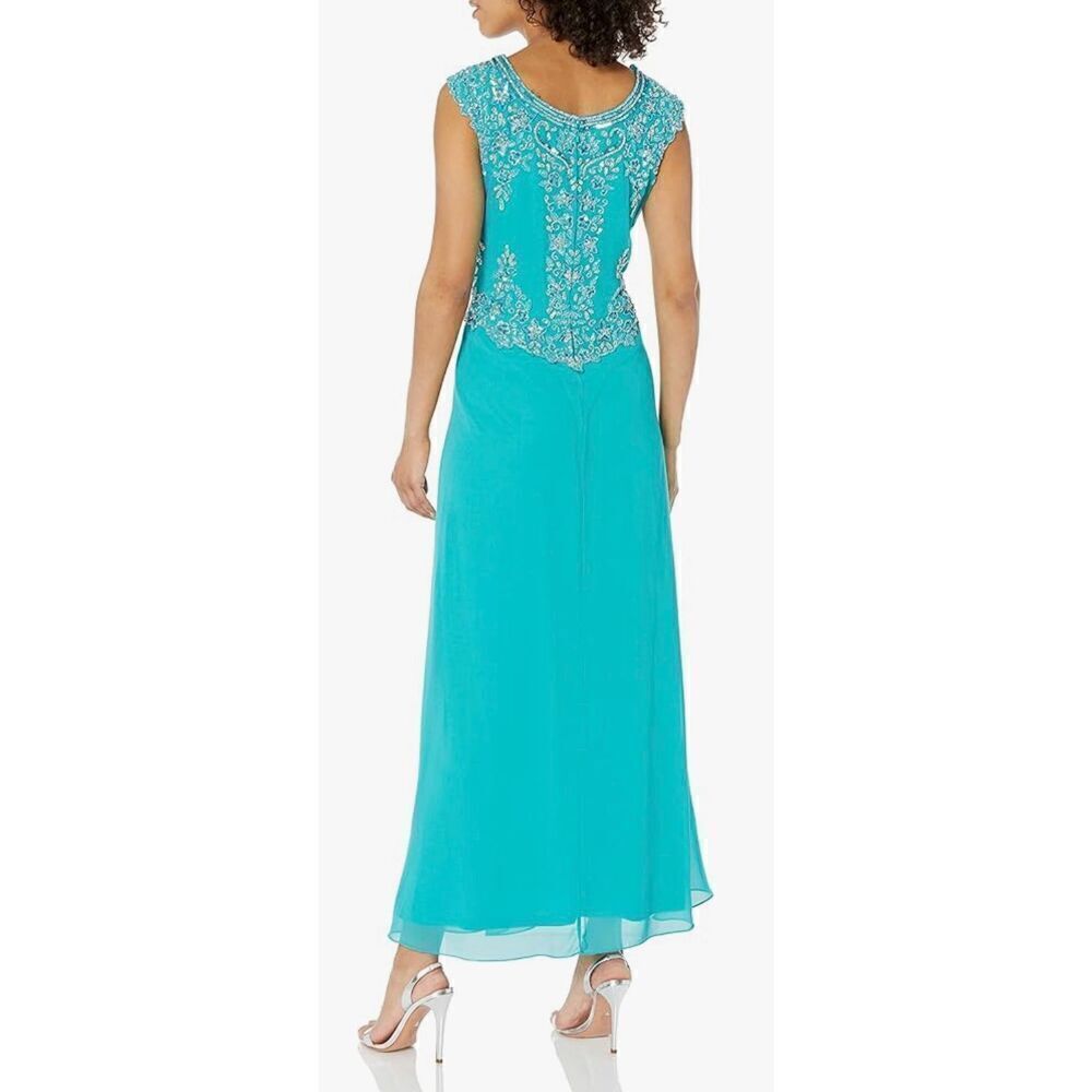 J Kara Women's Cap Sleeve Long Beaded Dress - Picture 2 of 8